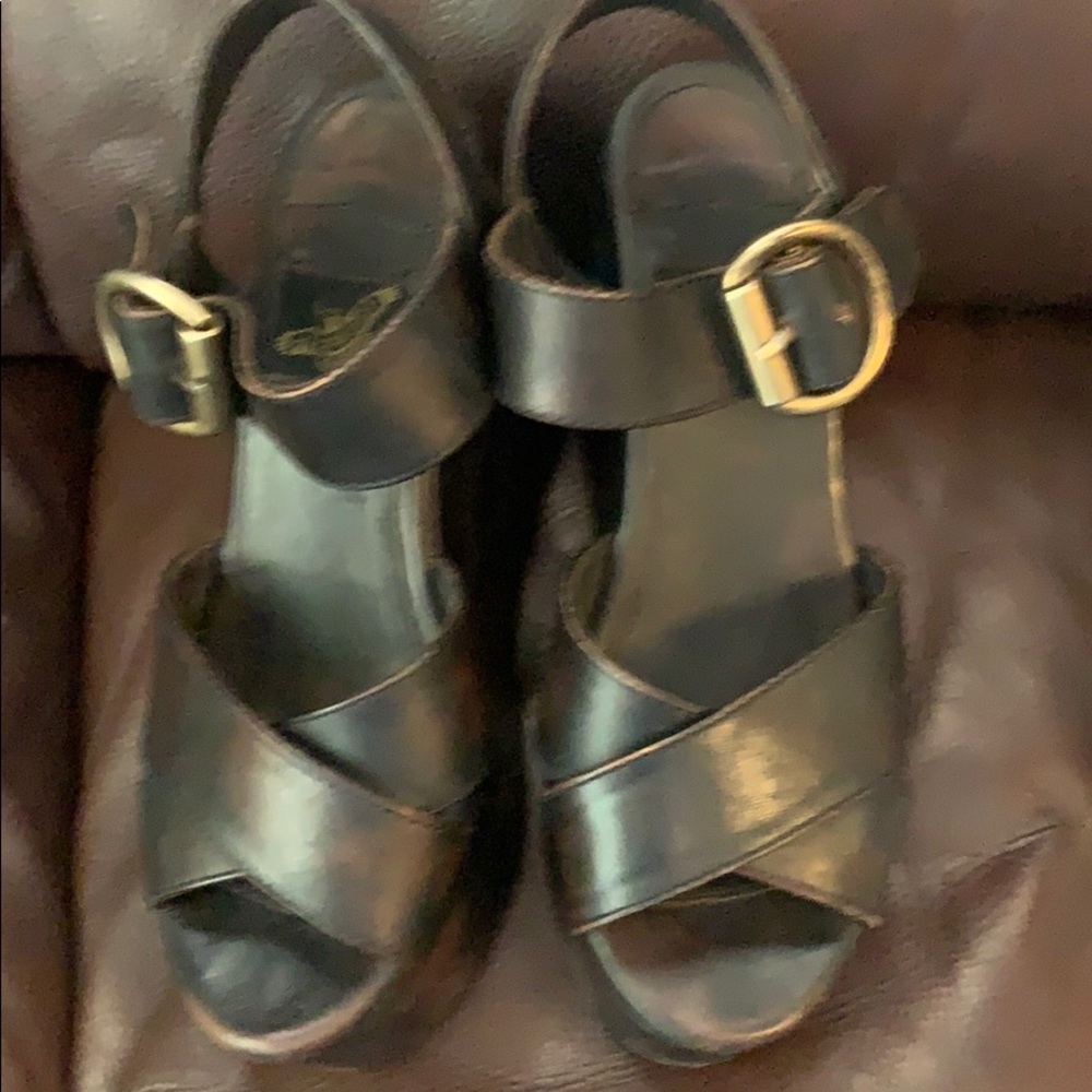 Distressed leather platform sandals